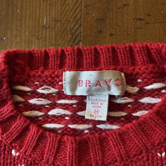 Vintage Bravo Red Fair Isle Christmas Sweater See Size Medium - Picture 3 of 6
